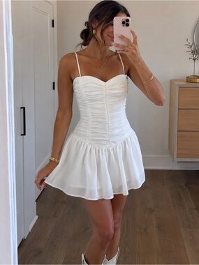 Altar'd State White Spaghetti-Strap Ruched Mini Dress